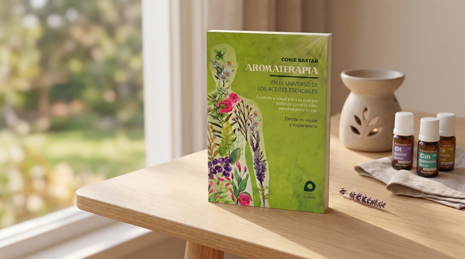 Libro Aromaterapia en el Universo de los Aceites Esenciales, escrito por Conie Bastar, disponible por $295 MXN en coniebogart.mx y Amazon México